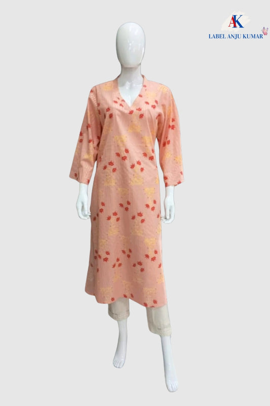 Multi-Colour Printed Cotton Kurti with V-Neckline | Label Anju Kumar