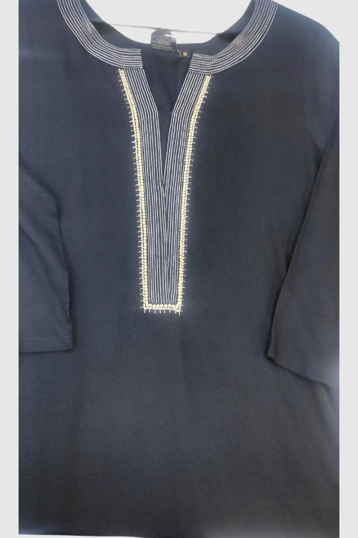 Black Pure Rayon-Cotton Short Kurti | Label Anju Kumar