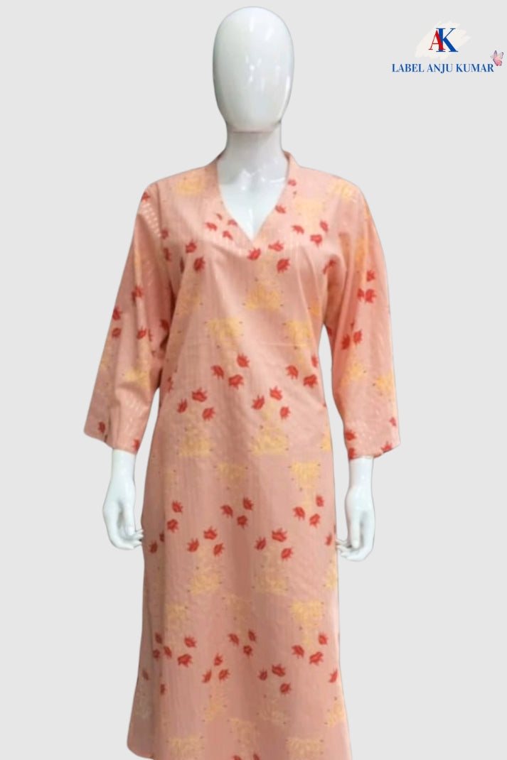 Multi-Colour Printed Cotton Kurti with V-Neckline | Label Anju Kumar