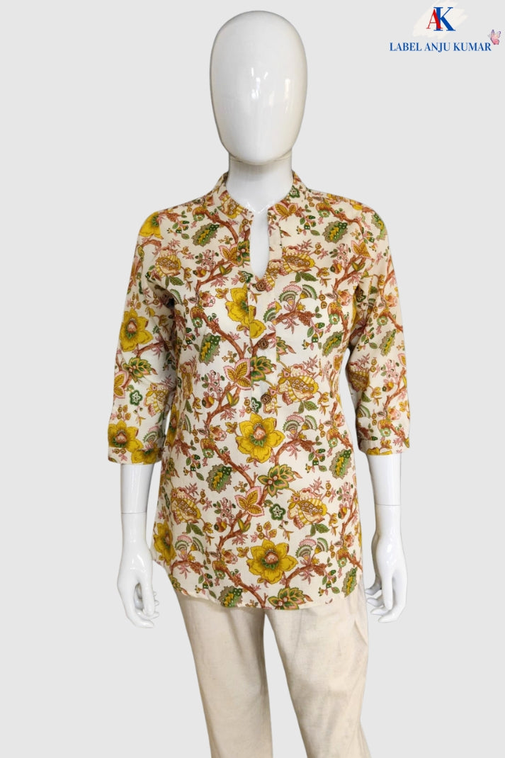 Printed Cotton Short Kurti – Casual / Office Ethnic Top | Label Anju Kumar