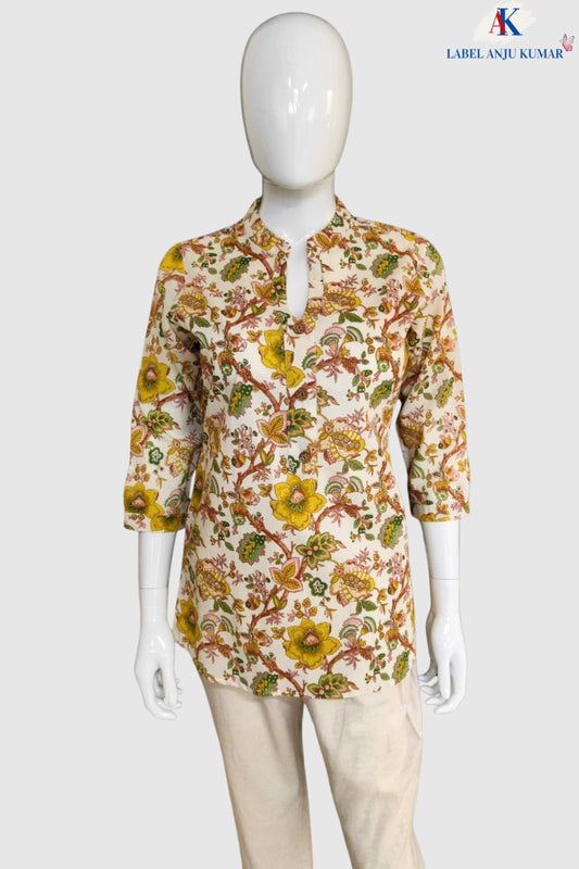 Printed Cotton Short Kurti – Casual / Office Ethnic Top | Label Anju Kumar