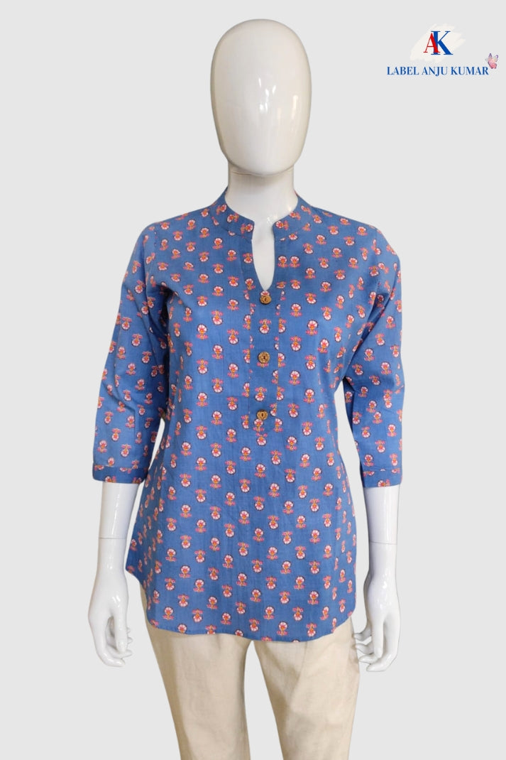 Printed Cotton Short Kurti – Casual / Office Ethnic Top | Label Anju Kumar