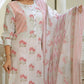 Pink Cotton Printed Straight Suit Dupatta Set with Matching Trousers & Printed Malmal Dupatta | Label Anju Kumar