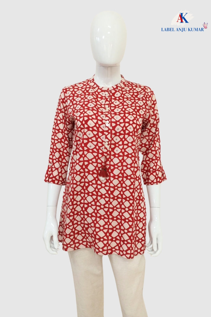 Printed Cotton Short Kurti – Casual / Office Ethnic Top | Label Anju Kumar