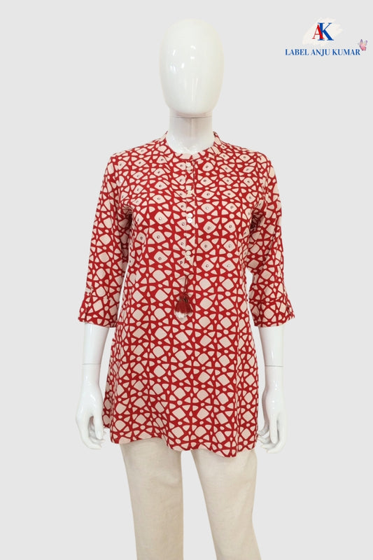 Printed Cotton Short Kurti – Casual / Office Ethnic Top | Label Anju Kumar