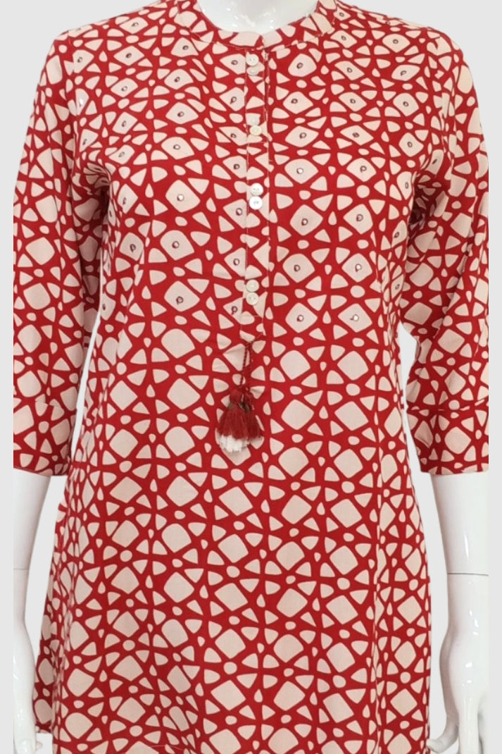 Printed Cotton Short Kurti – Casual / Office Ethnic Top | Label Anju Kumar