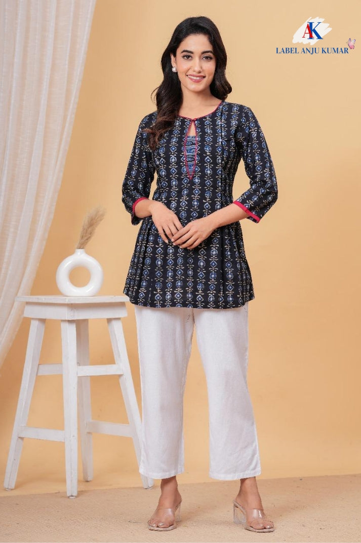 Printed Cotton Short Kurti – Casual / Office Ethnic Top | Label Anju Kumar