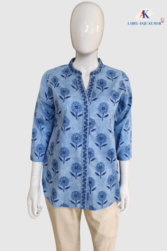 Printed Cotton Short Kurti – Casual / Office Ethnic Top | Label Anju Kumar
