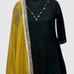 Black Cotton A-Line Short Kurta with Salwar & Hand-Block Printed Dupatta | Label Anju Kumar