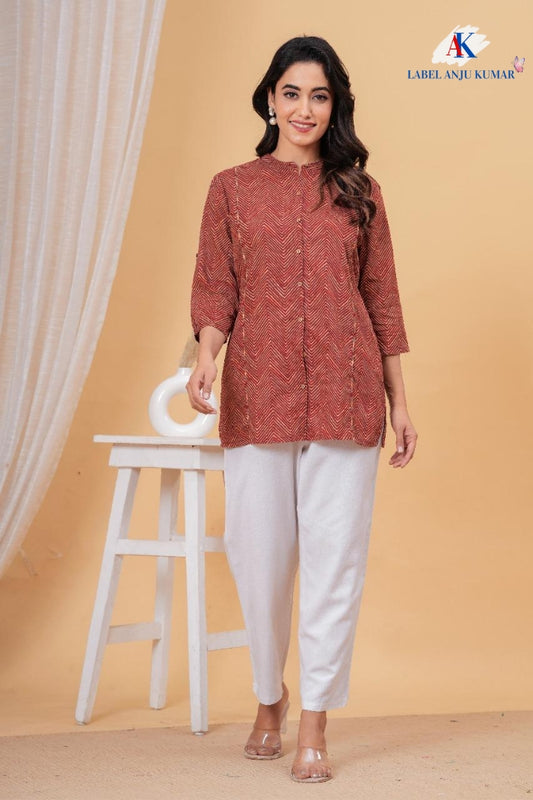 Printed Cotton Short Kurti – Casual / Office Ethnic Top | Label Anju Kumar