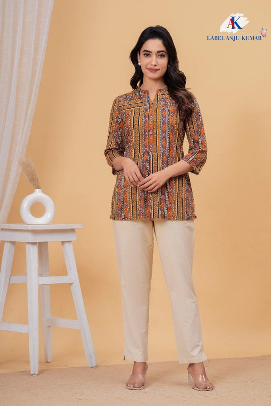 Printed Cotton Short Kurti – Casual / Office Ethnic Top | Label Anju Kumar