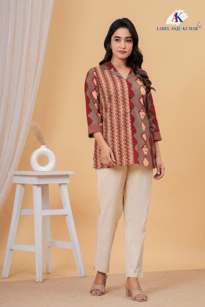 Printed Cotton Short Kurti – Casual / Office Ethnic Top | Label Anju Kumar