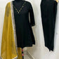 Black Cotton A-Line Short Kurta with Salwar & Hand-Block Printed Dupatta | Label Anju Kumar