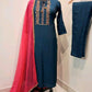 Turquoise Blue Muslin Hand-Embroidered Straight Suit Dupatta Set – Semi Formal Women’s Ethnic Wear