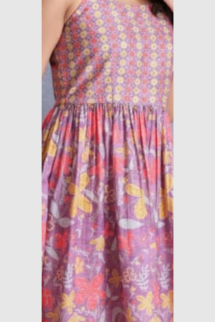 Mauve Printed Semi-Muslin Semi-Formal Suit with Pathani Salwar | Label Anju Kumar