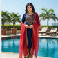 Navy Crape Silk Suit with Printed Muslin Salwar & Contrast Dupatta – Semi Formal Women’s Ethnic Wear