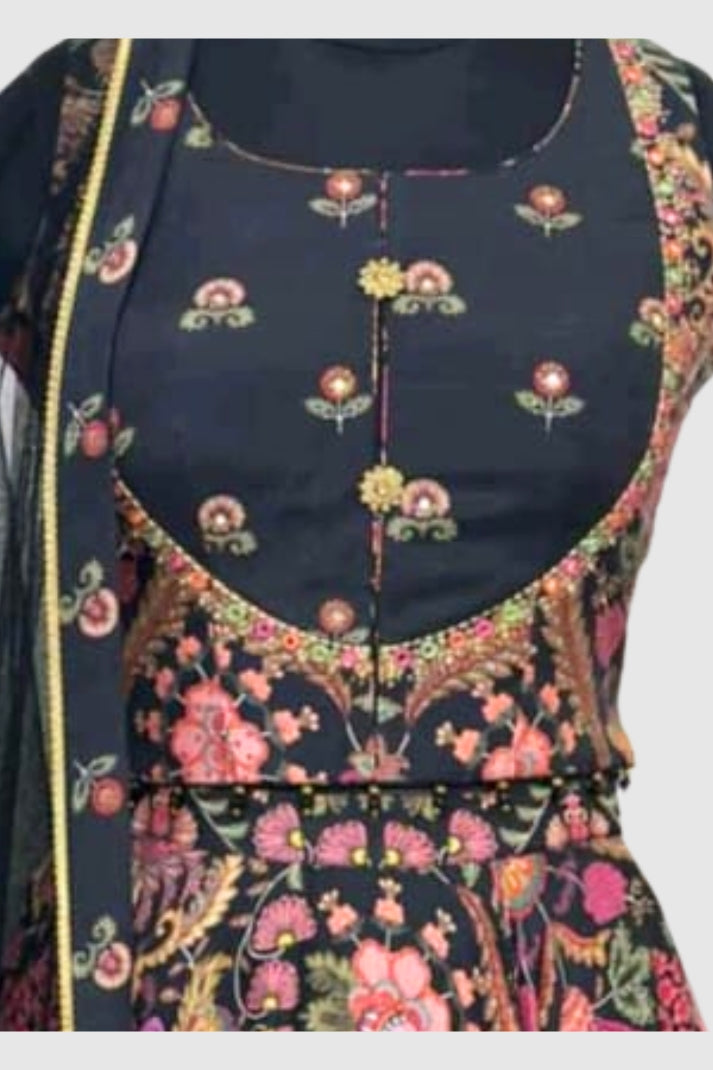 Black Muslin Hand-Embroidered Lehenga Choli Dupatta Set – Party Wear Women’s Ethnic Outfit