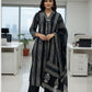 Black A LINE  Pleated Cotton Print Suit Dupatta Set | Label Anju Kumar
