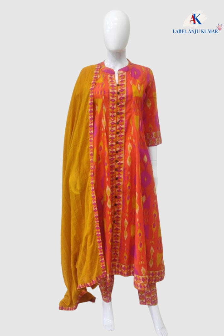 Rust Cotton Embroidered Anarkali Suit Dupatta Set – Traditional Women’s Ethnic Wear