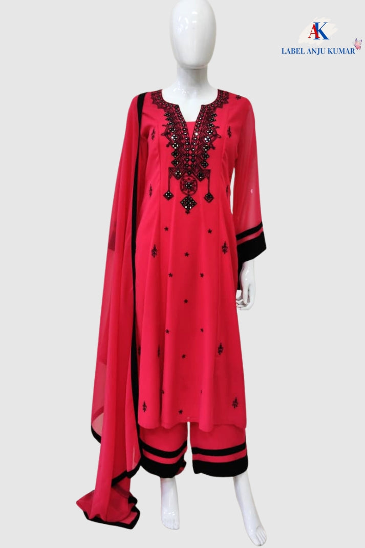 Gajeri Georgette Embroidered Straight Suit Dupatta Set – Elegant Semi Formal Wear