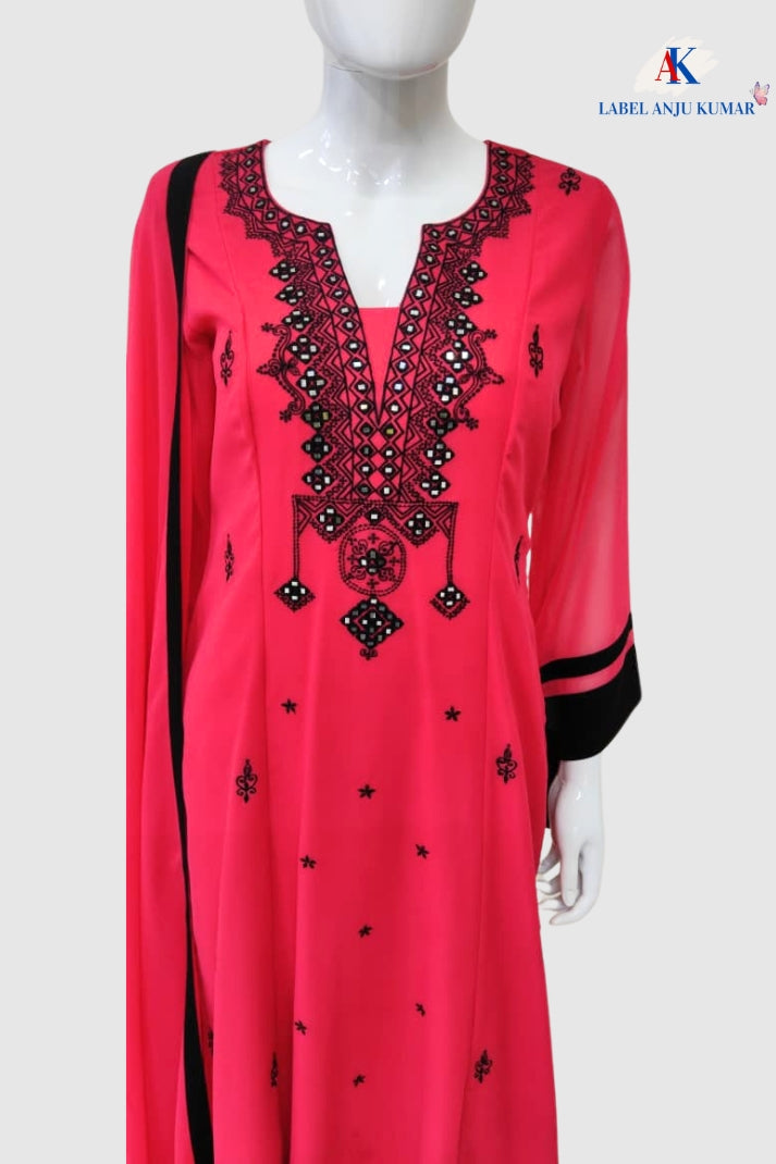 Gajeri Georgette Embroidered Straight Suit Dupatta Set – Elegant Semi Formal Wear