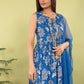 Royal Blue Pure Muslin Silk Printed Sharara Suit Dupatta Set – Elegant Women’s Ethnic Wear