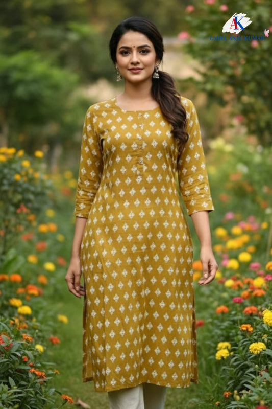 Rayon Straight Fit Printed Kurti with Pocket