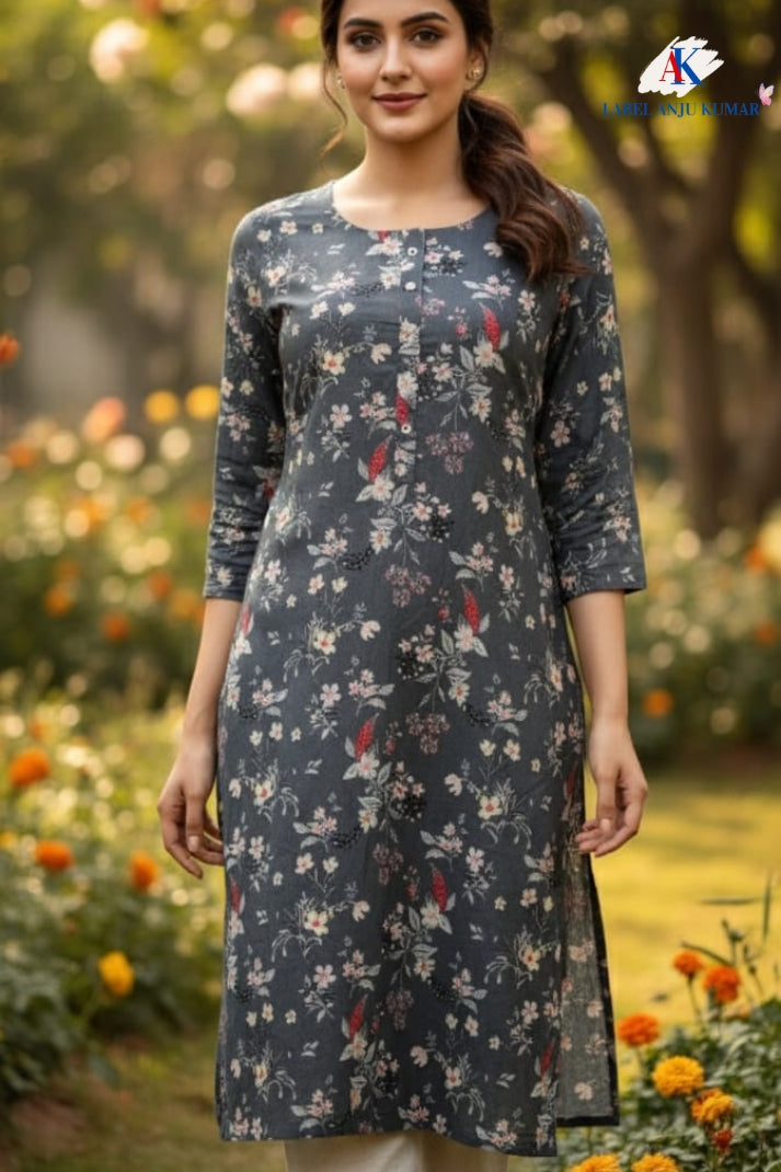 Rayon Straight Fit Printed Kurti with Pocket