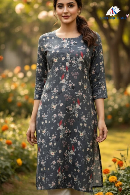 Rayon Straight Fit Printed Kurti with Pocket