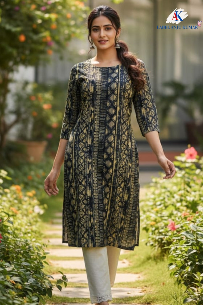 Rayon Straight Fit Printed Kurti with Pocket