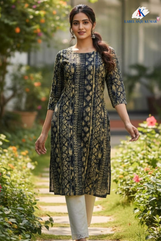 Rayon Straight Fit Printed Kurti with Pocket