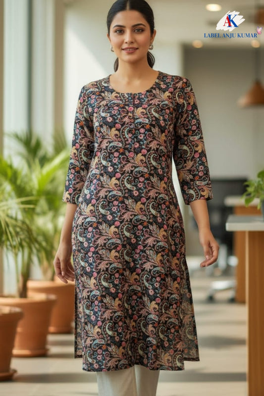 Rayon Straight Fit Printed Kurti with Pocket
