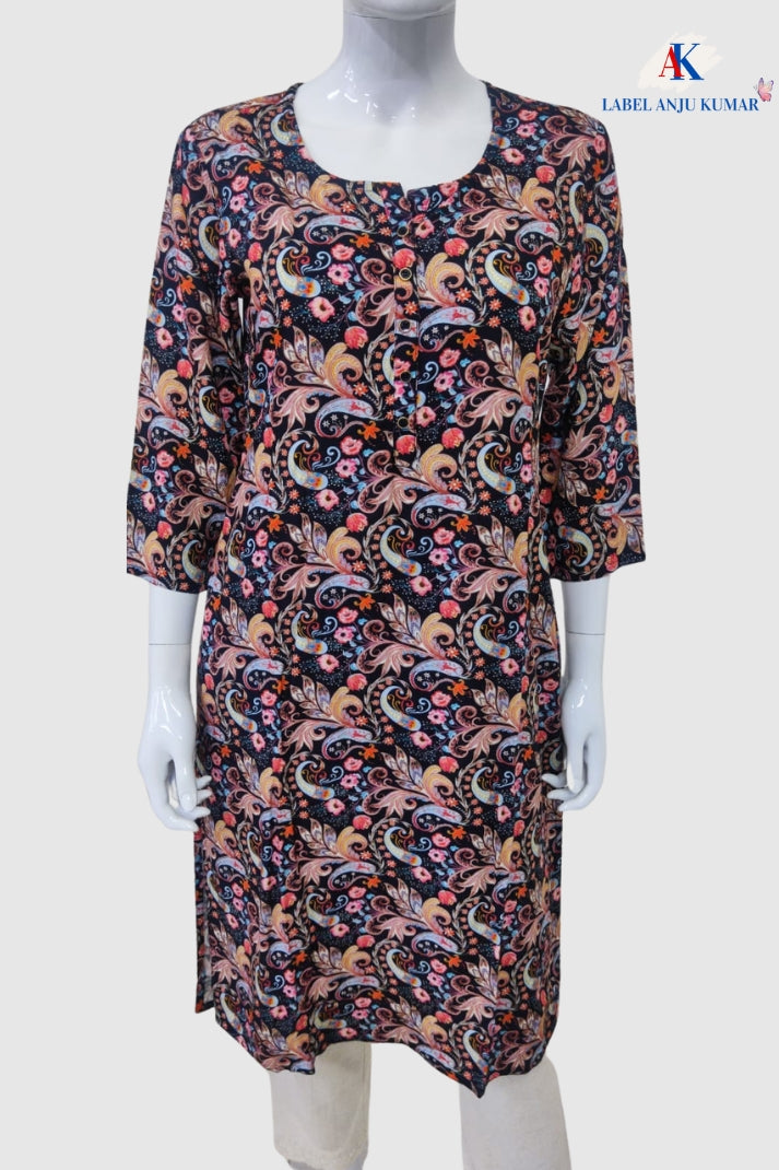 Rayon Straight Fit Printed Kurti with Pocket