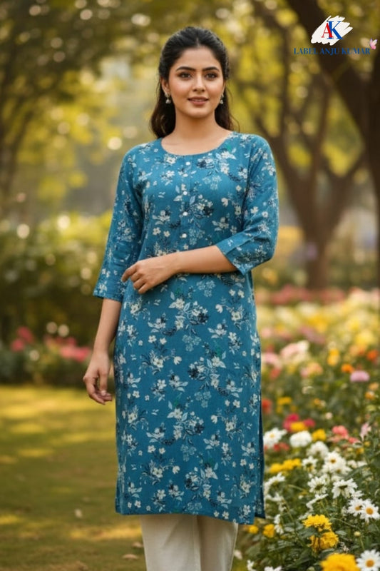 Rayon Straight Fit Printed Kurti with Pocket