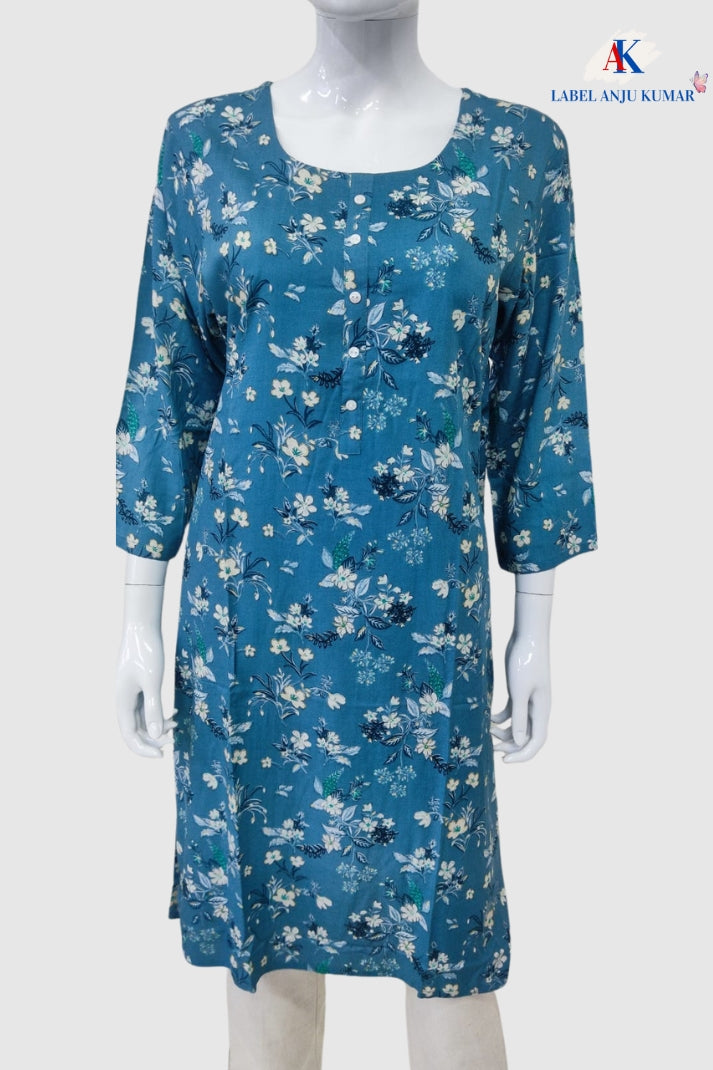 Rayon Straight Fit Printed Kurti with Pocket