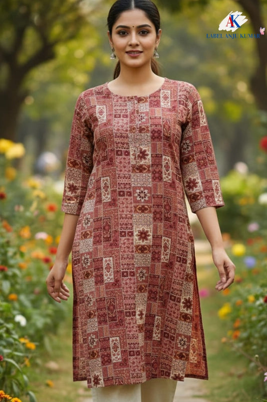 Rayon Straight Fit Printed Kurti with Pocket