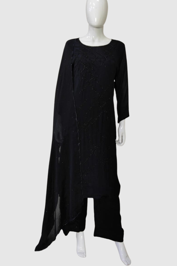 Black Pure Chinon Silk Party Wear Suit with Katdana Handwork – Women’s Ethnic Wear