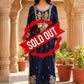 Navy Velvet Long Kaftaan Dress with Hand Mirror Work – Women’s Party & Winter Wear | Label Anju Kumar