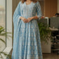 Sky Blue Chikankari Anarkali Suit Dupatta Set – Elegant Malmal Cotton Office Wear | Label Anju Kumar