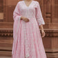 Pink Chikankari Anarkali Suit Dupatta Set – Semi Formal Malmal Cotton Suit | Label Anju Kumar