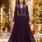 Pure Chinon Silk Wine Long Party Wear Gown with Dubka & Zardozi Hand Embroidery