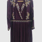 Pure Chinon Silk Wine Long Party Wear Gown with Dubka & Zardozi Hand Embroidery