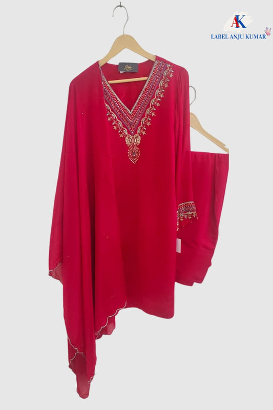 Pure Chinon Silk Majinta Farshi Salwar Suit with Dubka & Zardozi Hand Embroidery