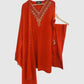 Pure Chinon Silk Rust Farshi Salwar Suit with Dubka & Zardozi Hand Embroidery