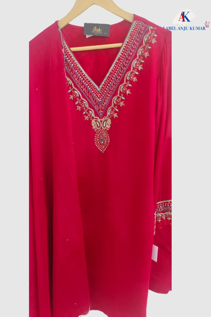 Pure Chinon Silk Majinta Farshi Salwar Suit with Dubka & Zardozi Hand Embroidery