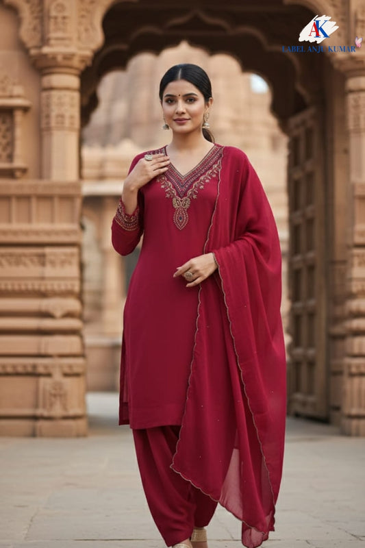 Pure Chinon Silk Majinta Farshi Salwar Suit with Dubka & Zardozi Hand Embroidery
