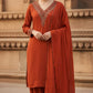 Pure Chinon Silk Rust Farshi Salwar Suit with Dubka & Zardozi Hand Embroidery