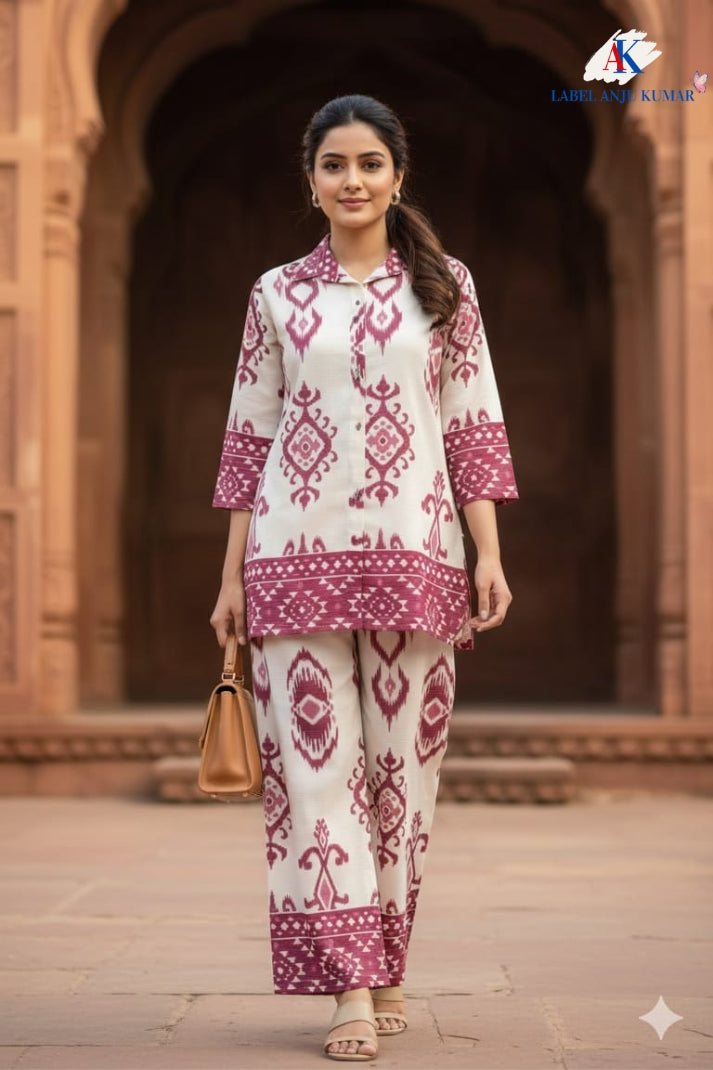 Majinta Chanderi Cotton Ikkat Print Coord Set for Women