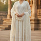Ivory Pure Mal Cotton Chikan Work Anarkali Suit Set with Dupatta