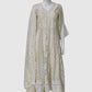 Ivory Pure Mal Cotton Chikan Work Anarkali Suit Set with Dupatta
